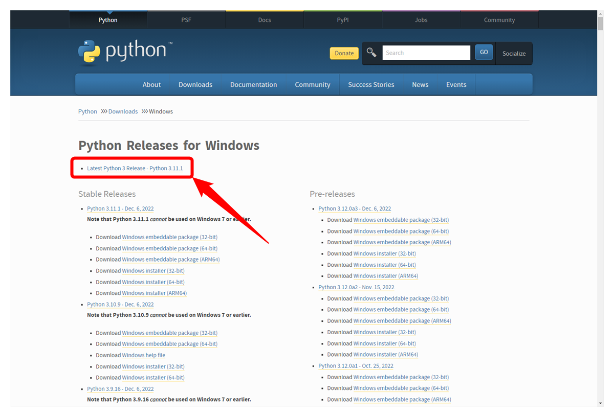 図2-5.Python Releases for Windows