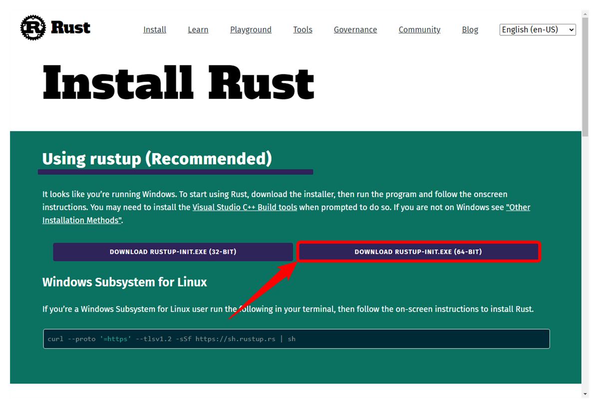 図1-9.Install Rust - Rust Programming Language