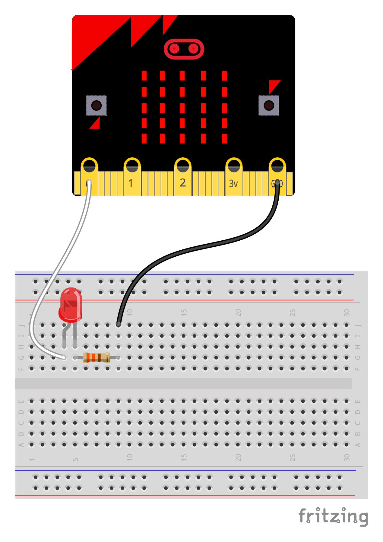 図3-2-2-1.micro:bitでLチカ(回路)