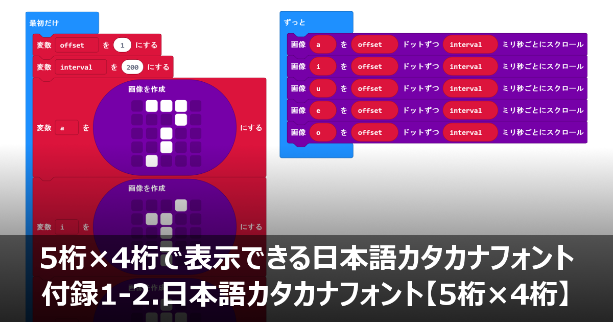 Micro Bit マイクロビット で使える日本語カタカナフォント 5桁 4桁