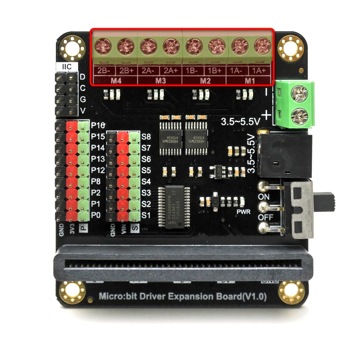図9-3-3-5.Micro:bit Driver Expansion Boardのモーター端子（M1・M2・M3・M4）