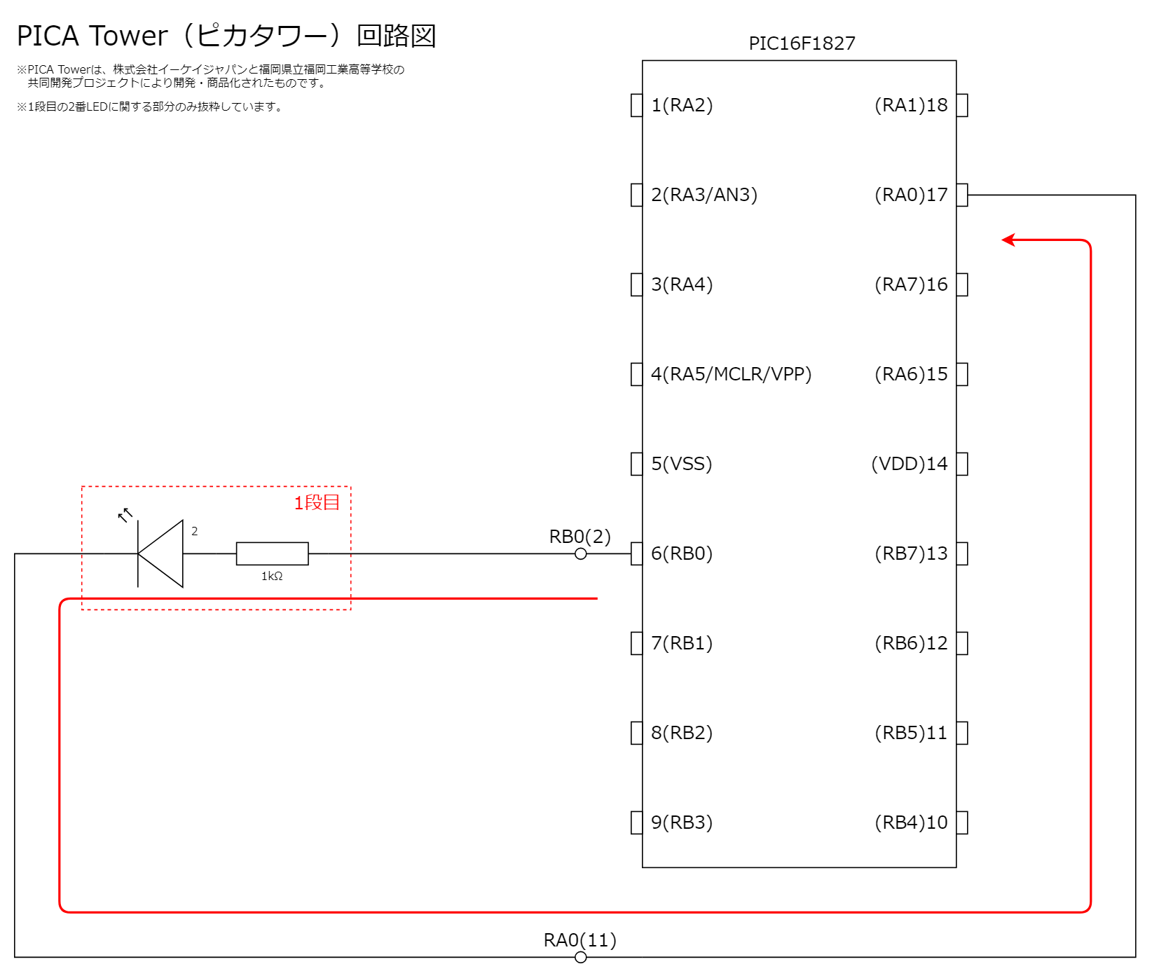 図4-7-2-1.PICA Tower(ピカタワー)の回路図(1個のLED)